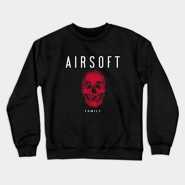 Airsoft Family - Red Skull Crewneck Sweatshirt by Airsoft_Family_Tees